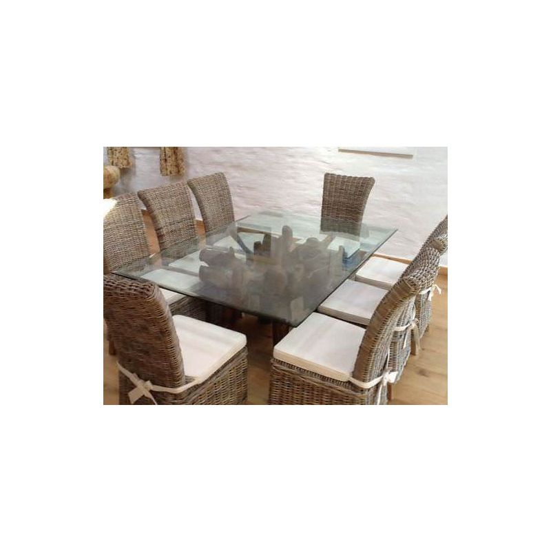 1.8m Reclaimed Teak Root Rectangular Dining Table with 8 Latifa Chairs